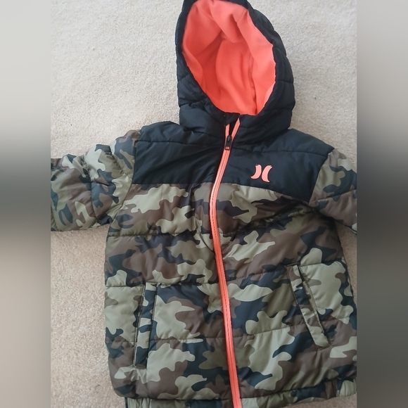 Hurley Boys Jacket Size M Puffer Jacket Hoodie Camo Camouflage Long Sleeve..Fl - Picture 2 of 9